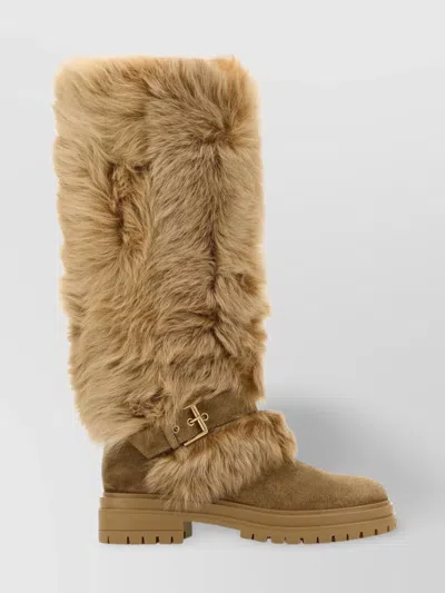 GIANVITO ROSSI SUEDE AND FUR MAVERICK BOOTS WITH BUCKLE