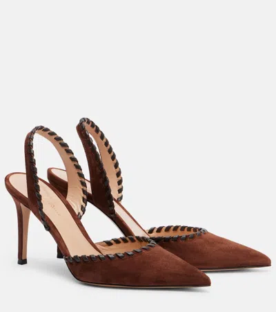 Gianvito Rossi 85 Whipstitched Suede Slingback Pumps In Brown