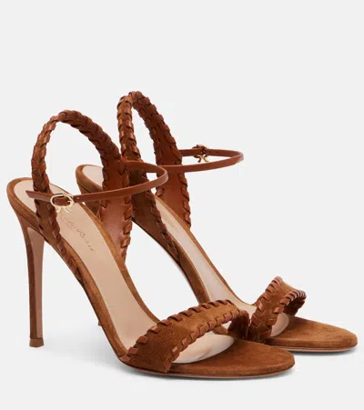 Gianvito Rossi 105mm Whipstitch Suede Ankle-strap Sandals In Brown