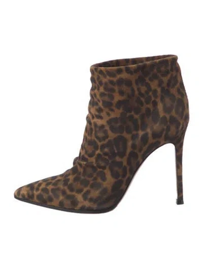 Pre-owned Gianvito Rossi Suede Animal Print Boots In Brown