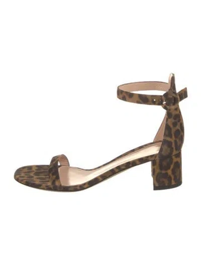 Pre-owned Gianvito Rossi Suede Animal Print Gladiator Sandals In Brown
