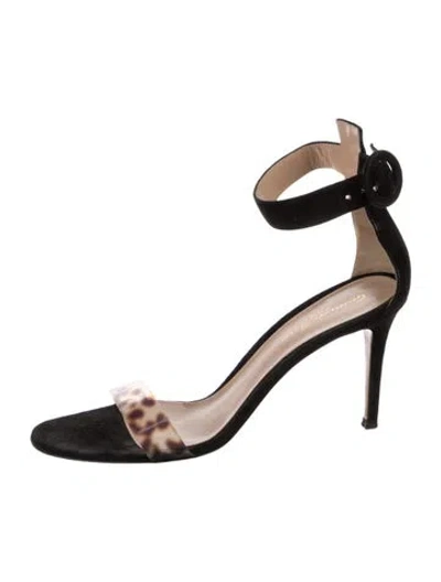 Pre-owned Gianvito Rossi Suede Animal Print Sandals In Black