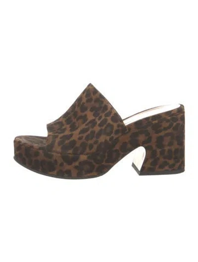Pre-owned Gianvito Rossi Suede Animal Print Slides In Brown
