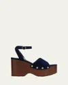 Gianvito Rossi Suede Ankle-strap Platform Sandals In Blue