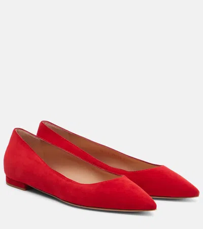 Gianvito Rossi Suede Point-toe Flats In Red
