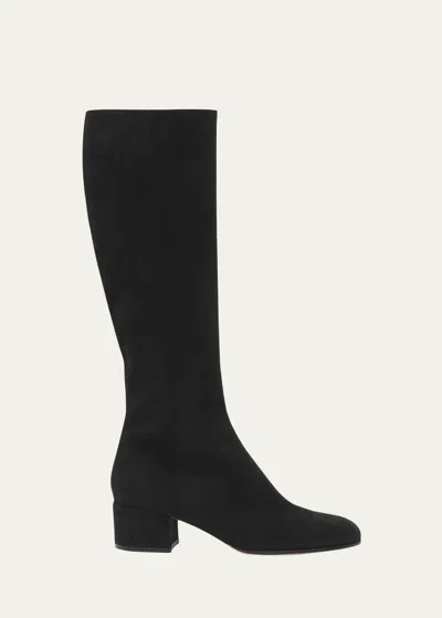 Gianvito Rossi Suede Block-heel Knee Boots In Black