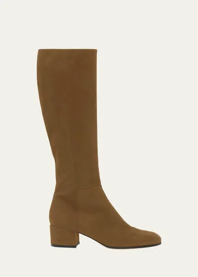 Gianvito Rossi Suede Block-heel Knee Boots In Camel