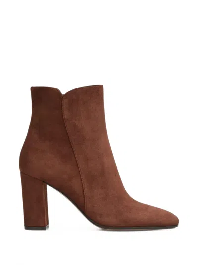 Gianvito Rossi Suede Block-heel Ankle Boots In Silver