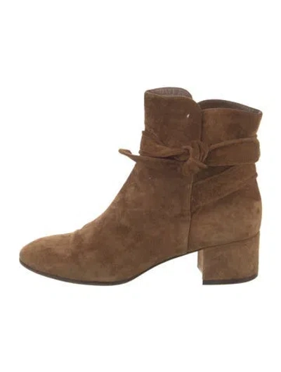 Pre-owned Gianvito Rossi Suede Bow Accents Boots In Brown