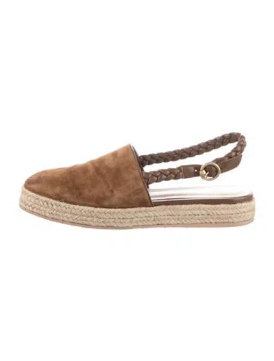 Pre-owned Gianvito Rossi Suede Braided Accents Slingback Flats In Brown