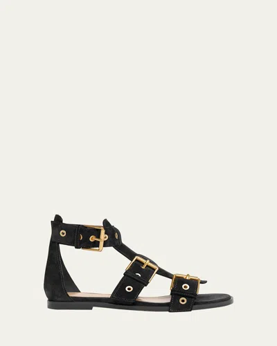 Gianvito Rossi Suede Buckle And Grommet Gladiator Sandals In Nero