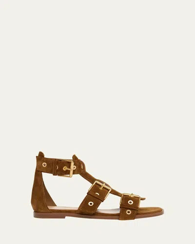 Gianvito Rossi Suede Buckle And Grommet Gladiator Sandals In Texas