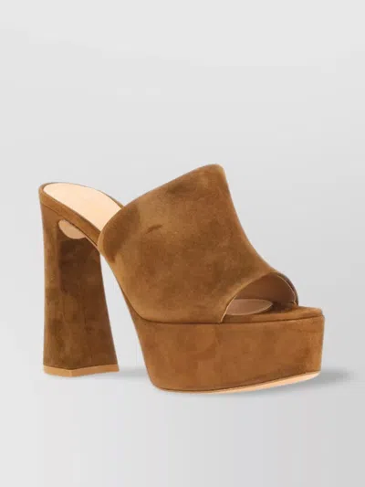 Gianvito Rossi Suede Platform Mules In Brown