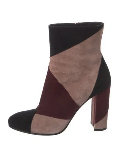 Pre-owned Gianvito Rossi Suede Colorblock Pattern Boots In Burgundy