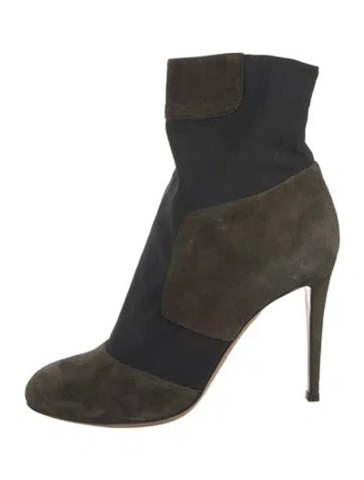 Pre-owned Gianvito Rossi Suede Colorblock Pattern Sock Boots In Green