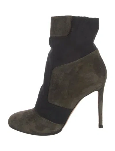 Pre-owned Gianvito Rossi Suede Colorblock Pattern Sock Boots In Green