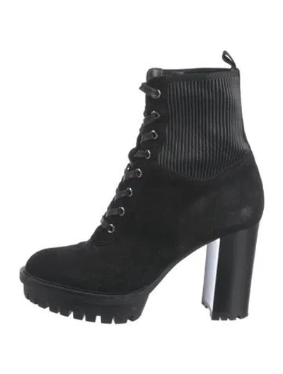 Pre-owned Gianvito Rossi Suede Combat Boots In Black