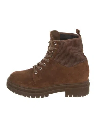 Pre-owned Gianvito Rossi Suede Combat Boots In Brown
