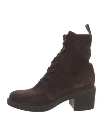 Pre-owned Gianvito Rossi Suede Combat Boots In Brown