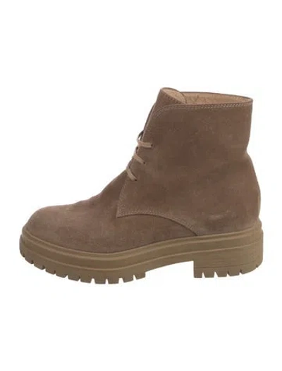 Pre-owned Gianvito Rossi Suede Combat Boots In Brown