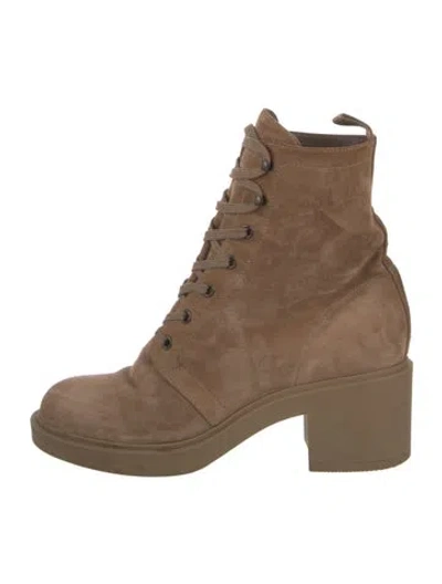 Pre-owned Gianvito Rossi Suede Combat Boots In Brown