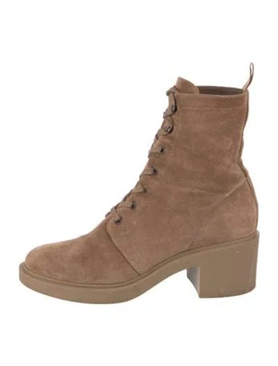 Pre-owned Gianvito Rossi Suede Combat Boots In Brown