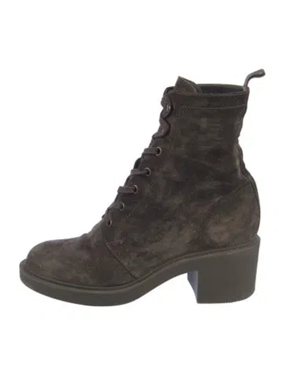 Pre-owned Gianvito Rossi Suede Combat Boots In Green