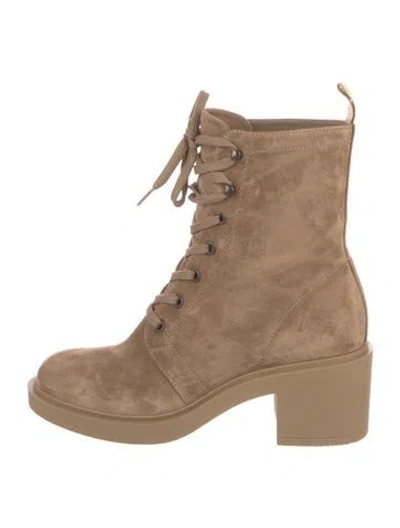 Pre-owned Gianvito Rossi Suede Combat Boots In Neutral