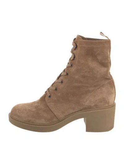 Pre-owned Gianvito Rossi Suede Combat Boots In Neutral