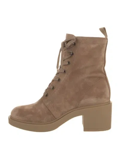 Pre-owned Gianvito Rossi Suede Combat Boots W/ Tags In Brown