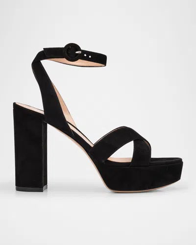 Gianvito Rossi Suede Crisscross Platform Sandals In Black