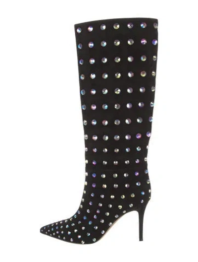 Pre-owned Gianvito Rossi Suede Crystal Embellishments Boots In Black