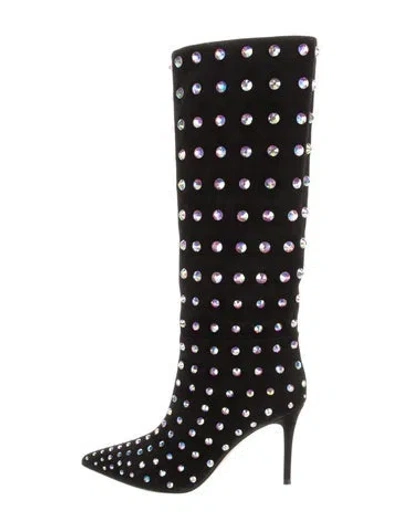 Pre-owned Gianvito Rossi Suede Crystal Embellishments Boots In Black