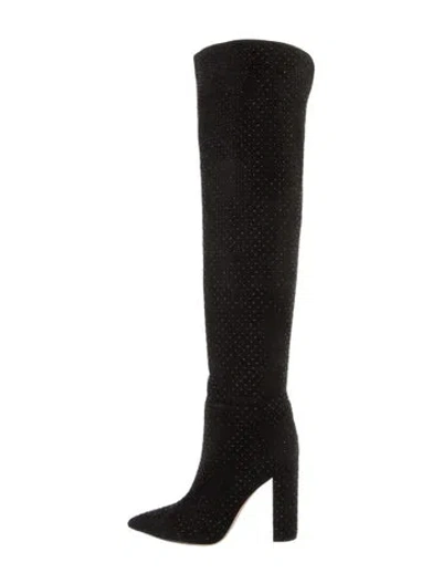 Pre-owned Gianvito Rossi Suede Crystal Embellishments Boots In Black