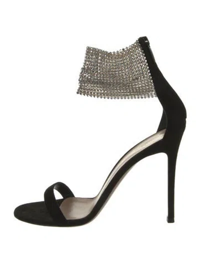 Pre-owned Gianvito Rossi Suede Crystal Embellishments Sandals In Black