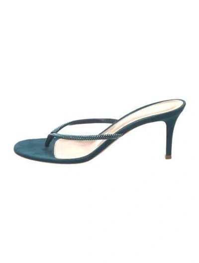 Pre-owned Gianvito Rossi Suede Crystal Embellishments Slides In Blue