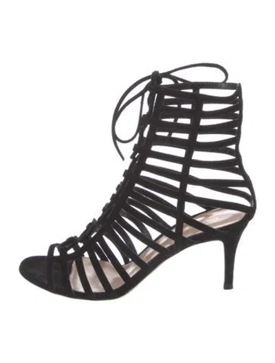 Pre-owned Gianvito Rossi Suede Cutout Accent Gladiator Sandals In Black