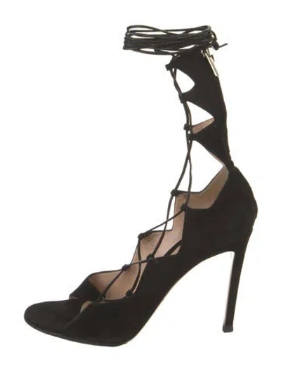 Pre-owned Gianvito Rossi Suede Cutout Accent Gladiator Sandals In Black