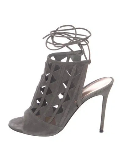 Pre-owned Gianvito Rossi Suede Cutout Accent Gladiator Sandals In Gray