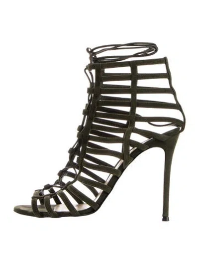 Pre-owned Gianvito Rossi Suede Cutout Accent Gladiator Sandals In Green
