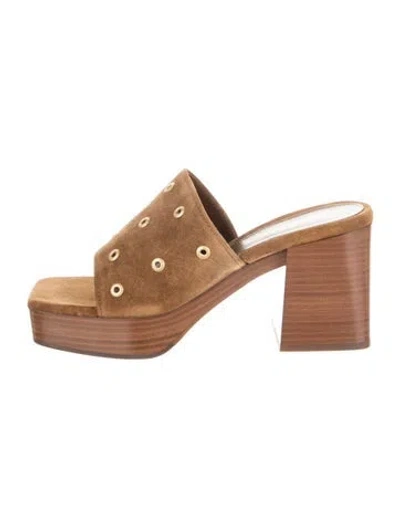 Pre-owned Gianvito Rossi Suede Cutout Accent Slides In Brown