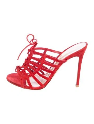 Pre-owned Gianvito Rossi Suede Cutout Accent Slides In Red