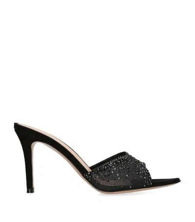 Gianvito Rossi Suede Embellished Rania Mules 85 In Black