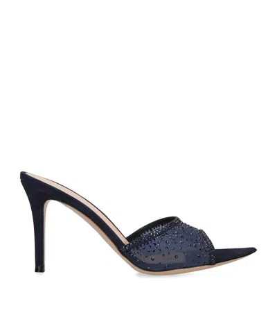 Gianvito Rossi Suede Embellished Rania Mules 85 In Black