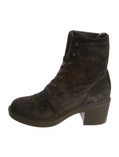 Pre-owned Gianvito Rossi Suede Embroidered Accent Combat Boots In Green