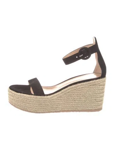 Pre-owned Gianvito Rossi Suede Embroidered Accent Espadrilles W/ Tags In Black