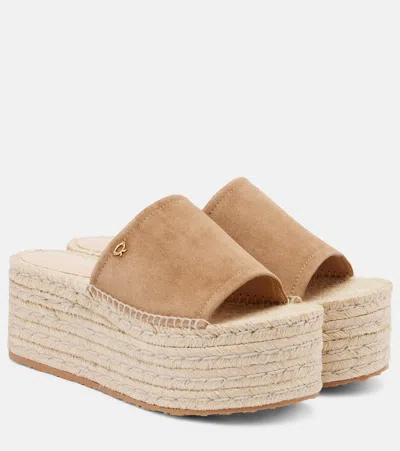Gianvito Rossi Suede Platform Espadrille Sandals In Brown