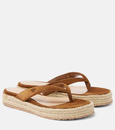 Gianvito Rossi Suede Espadrille Thong Sandals In Brown