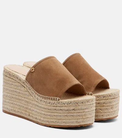 Gianvito Rossi Suede Espadrille Wedges In Brown