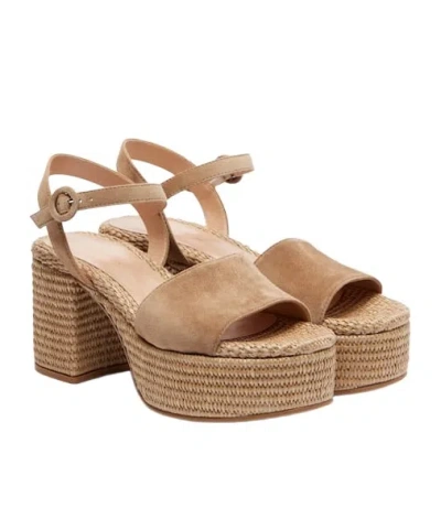 Gianvito Rossi Suede Espadrille Wedges In Brown